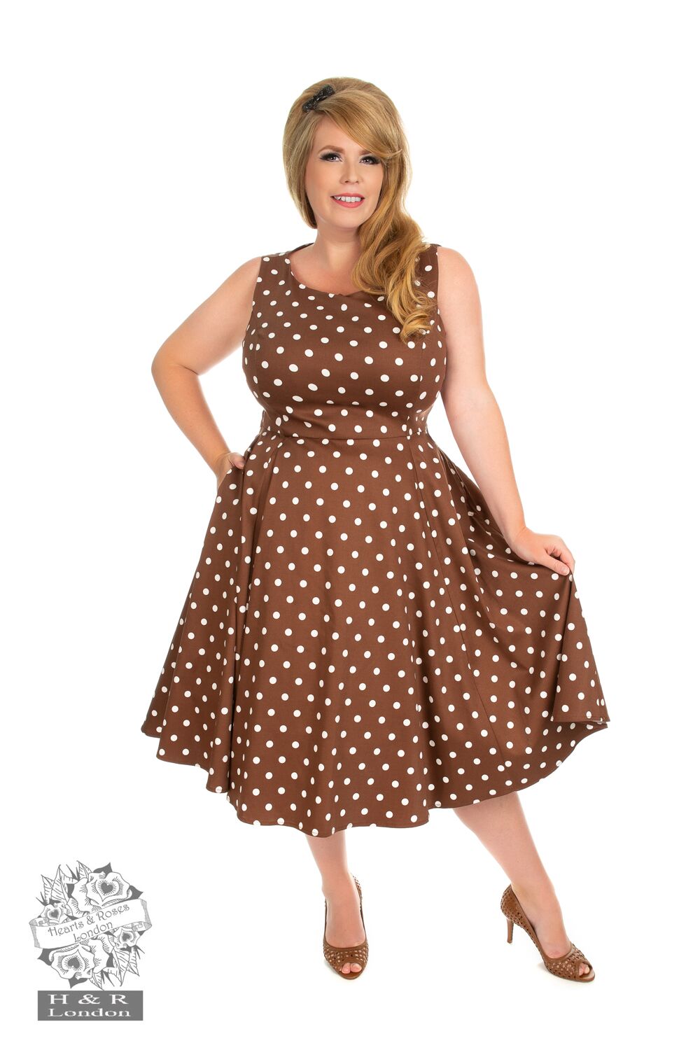 Cindy Polka Dot Swing Dress in Chocolate Brown